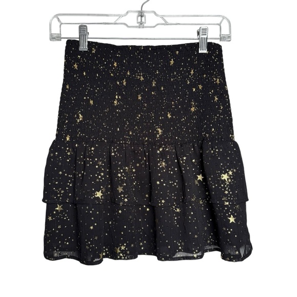 Aqua by Bloomingdale’s Metallic Star Smocked Waist Tiered Mini Skirt Size Small - Picture 7 of 16